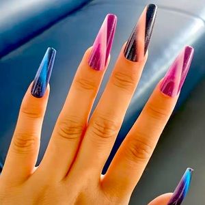 🆕NIP:PressOn Magic Color Long Coffin Nails + PressOn Adhesive Tape & File 💅🏻